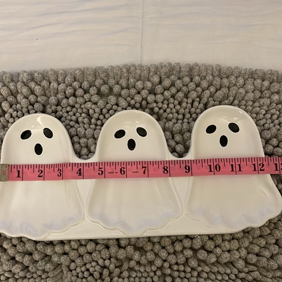Home Essentials HALLOWEEN GHOST Serving Platter 3Section Tray Spoon Rest Ceramic - Picture 5 of 7
